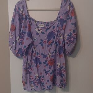 Purple Smocked Puff Sleeve Blouse